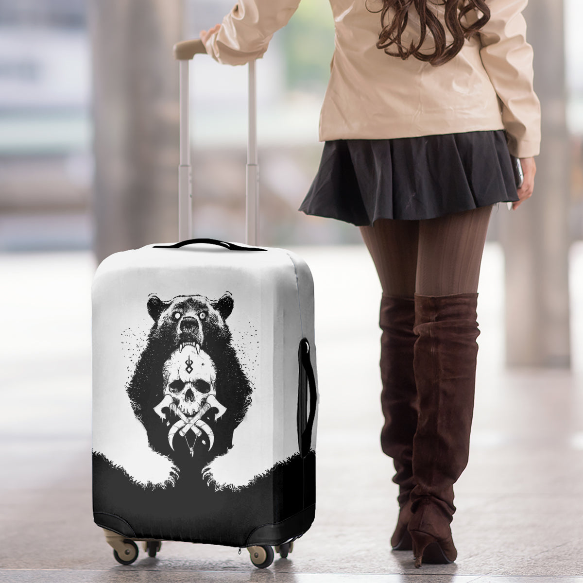 Viking Skull Luggage Cover Bear Viking Cross Skull - Wonder Print Shop