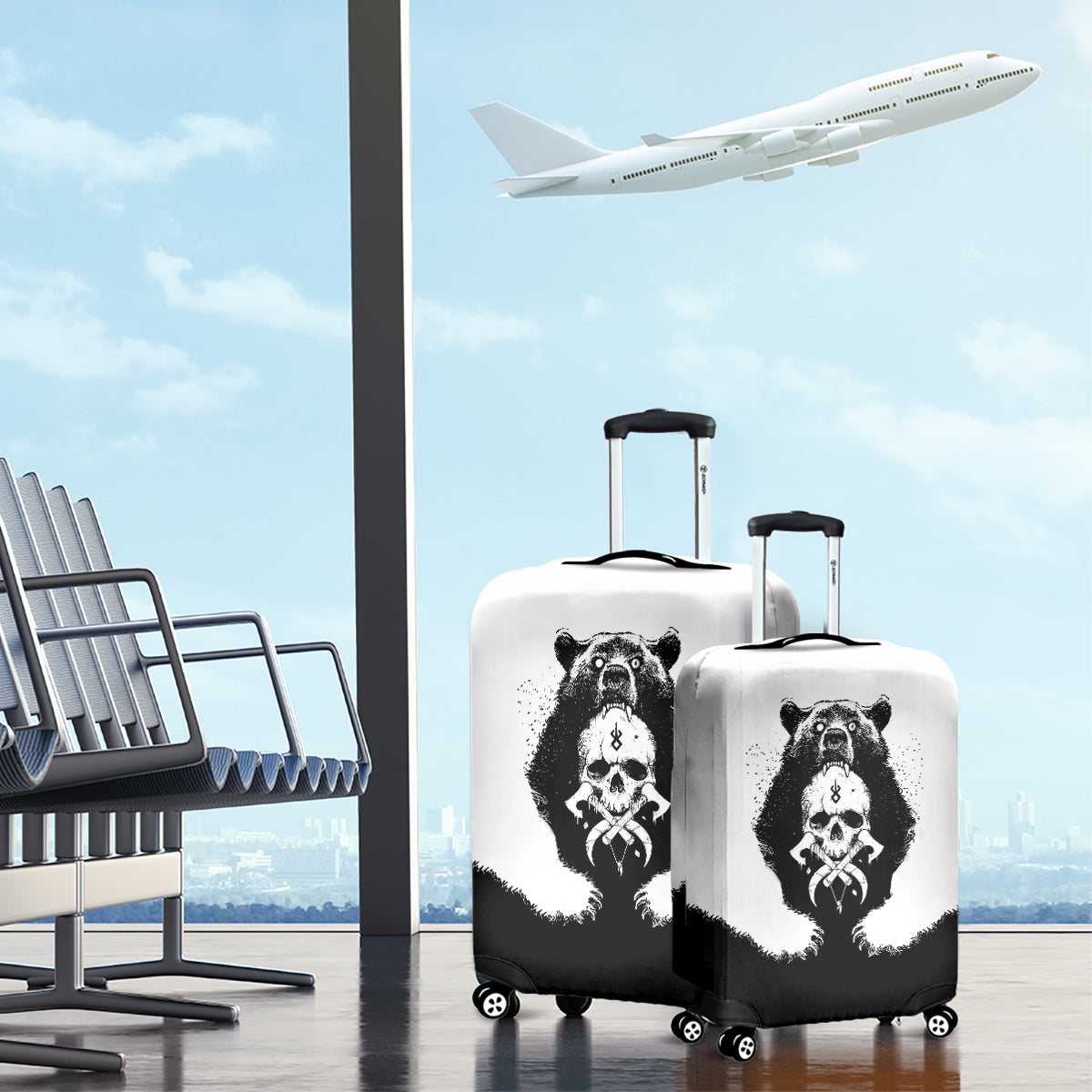 Viking Skull Luggage Cover Bear Viking Cross Skull - Wonder Print Shop