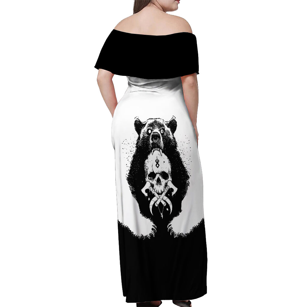 Viking Skull Off Shoulder Maxi Dress Bear Viking Cross Skull - Wonder Print Shop