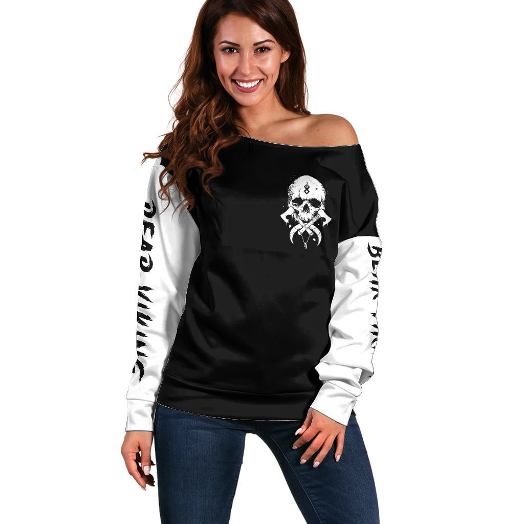 Viking Skull Off Shoulder Sweater Bear Viking Cross Skull - Wonder Print Shop