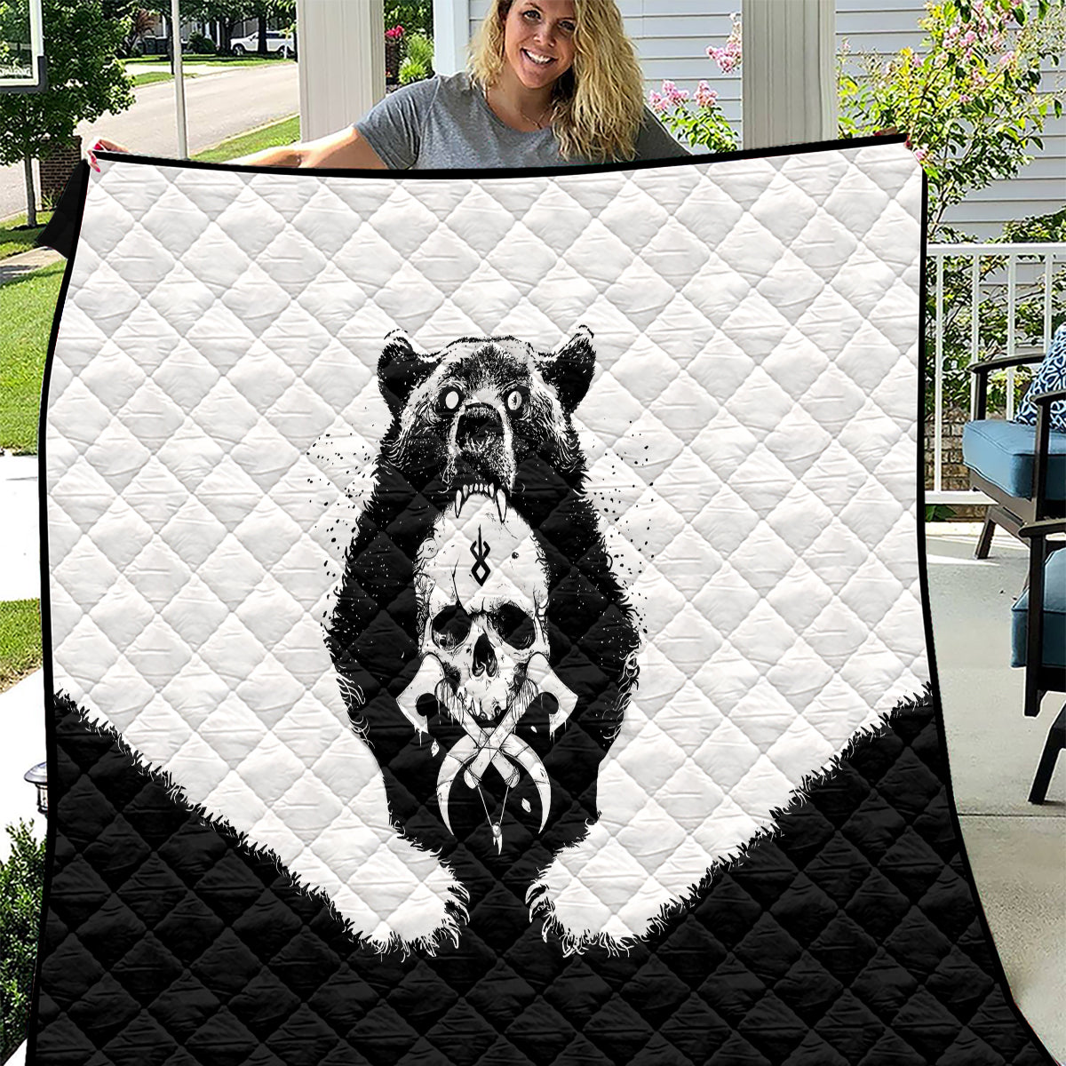 Viking Skull Quilt Bear Viking Cross Skull - Wonder Print Shop