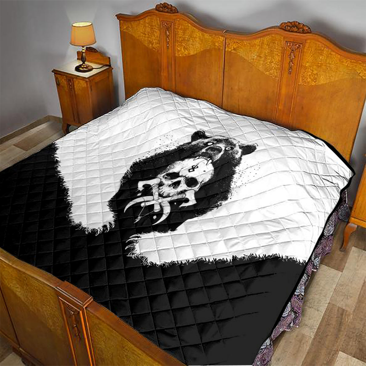 Viking Skull Quilt Bear Viking Cross Skull - Wonder Print Shop