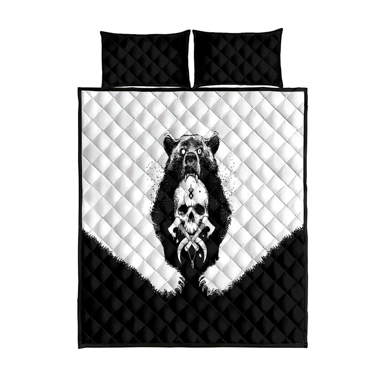 Viking Skull Quilt Bed Set Bear Viking Cross Skull - Wonder Print Shop