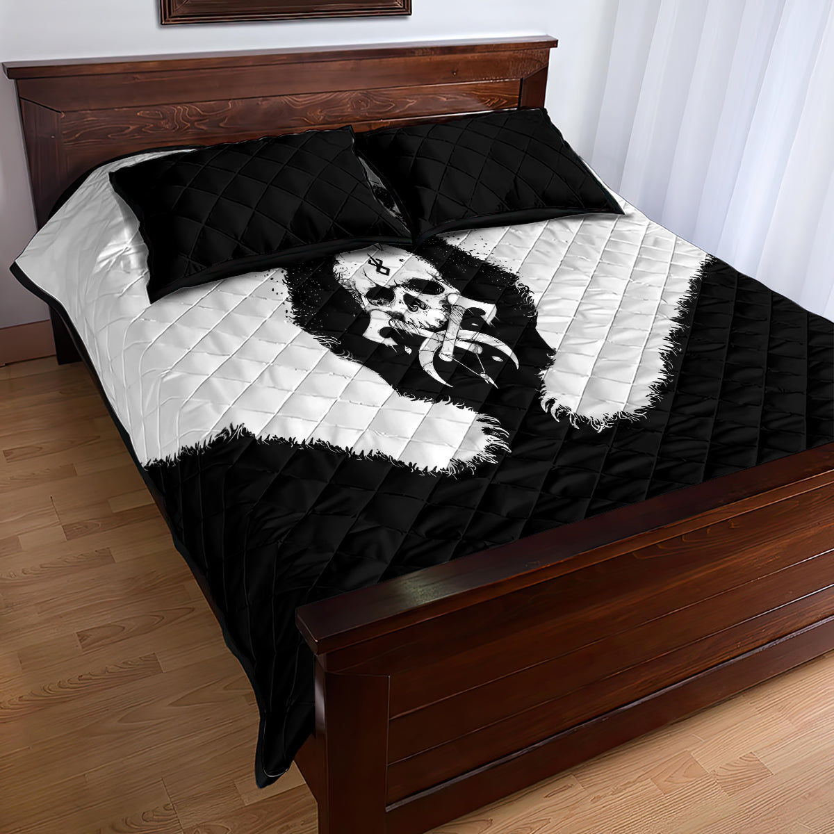 Viking Skull Quilt Bed Set Bear Viking Cross Skull - Wonder Print Shop