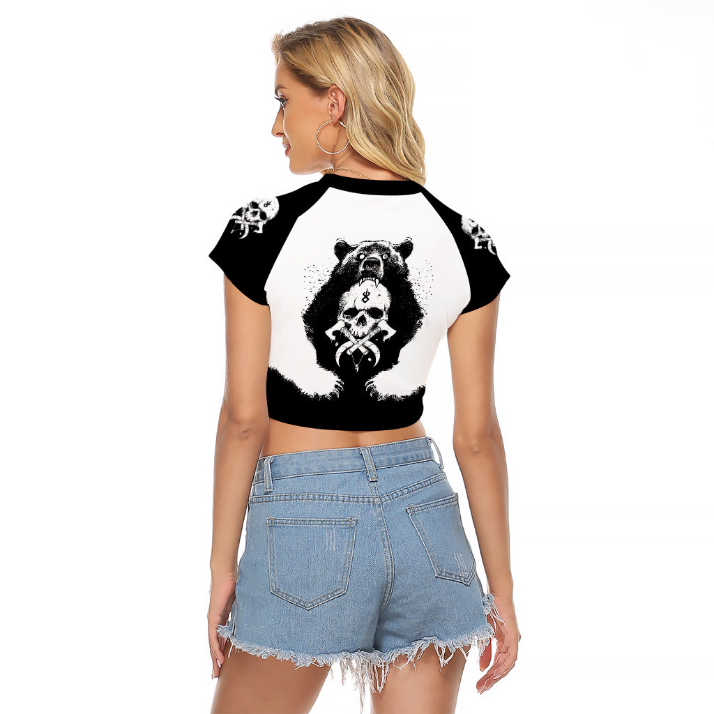 Viking Skull Raglan Cropped T Shirt Bear Viking Cross Skull - Wonder Print Shop
