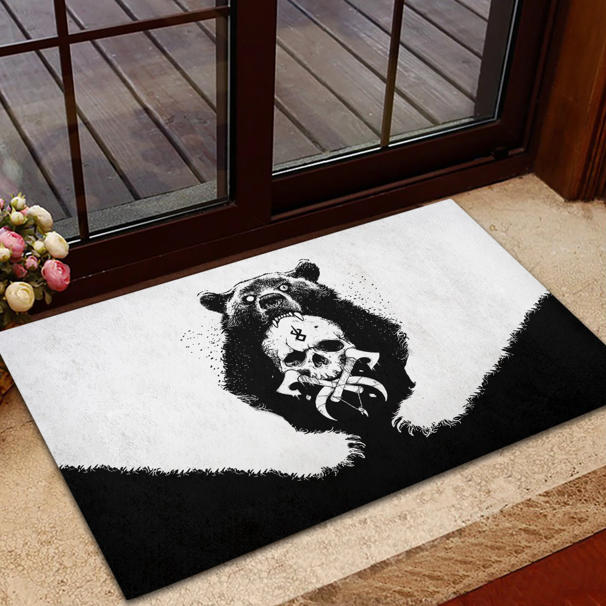 Viking Skull Rubber Doormat Bear Viking Cross Skull - Wonder Print Shop