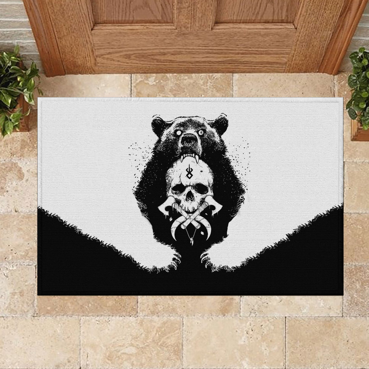 Viking Skull Rubber Doormat Bear Viking Cross Skull - Wonder Print Shop
