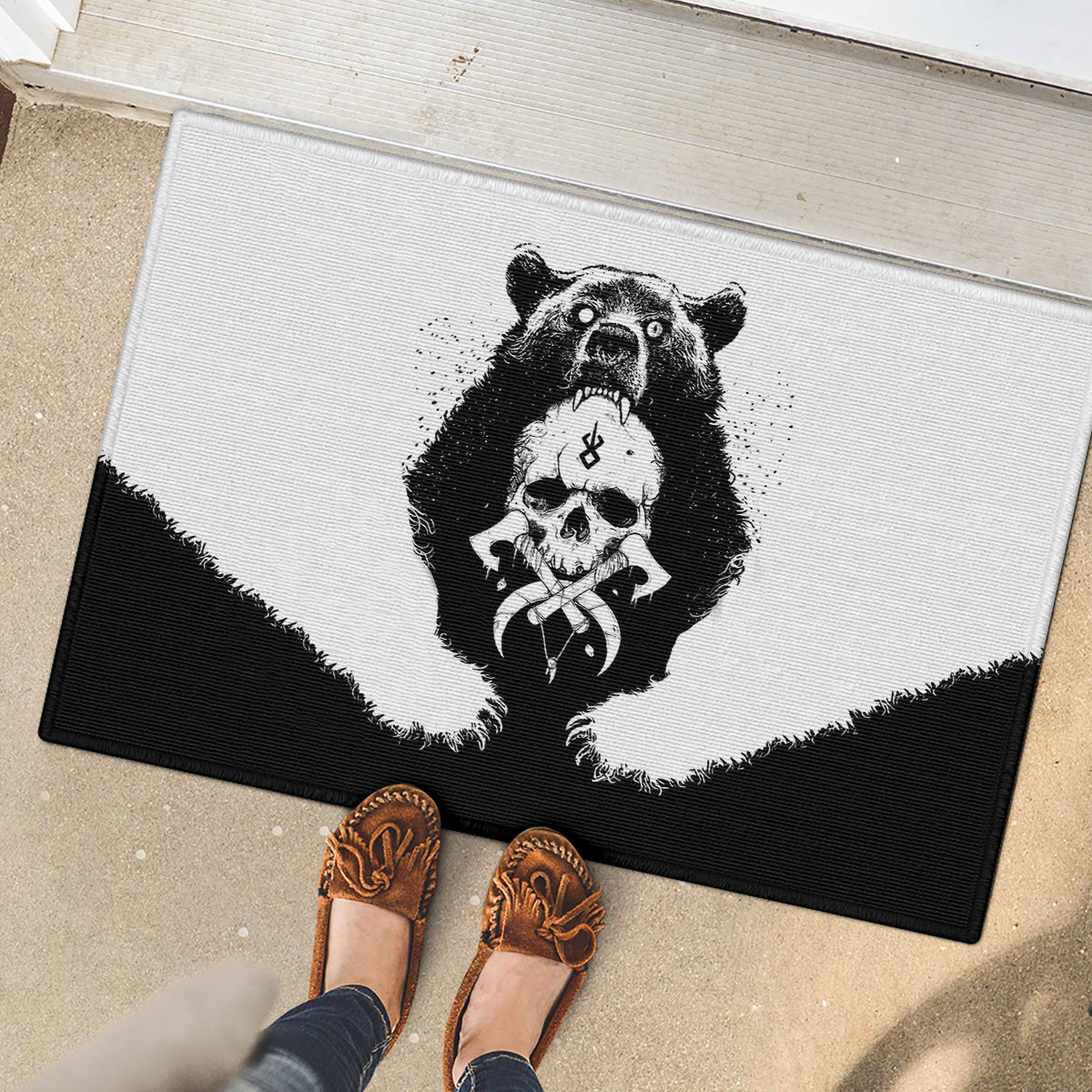 Viking Skull Rubber Doormat Bear Viking Cross Skull - Wonder Print Shop