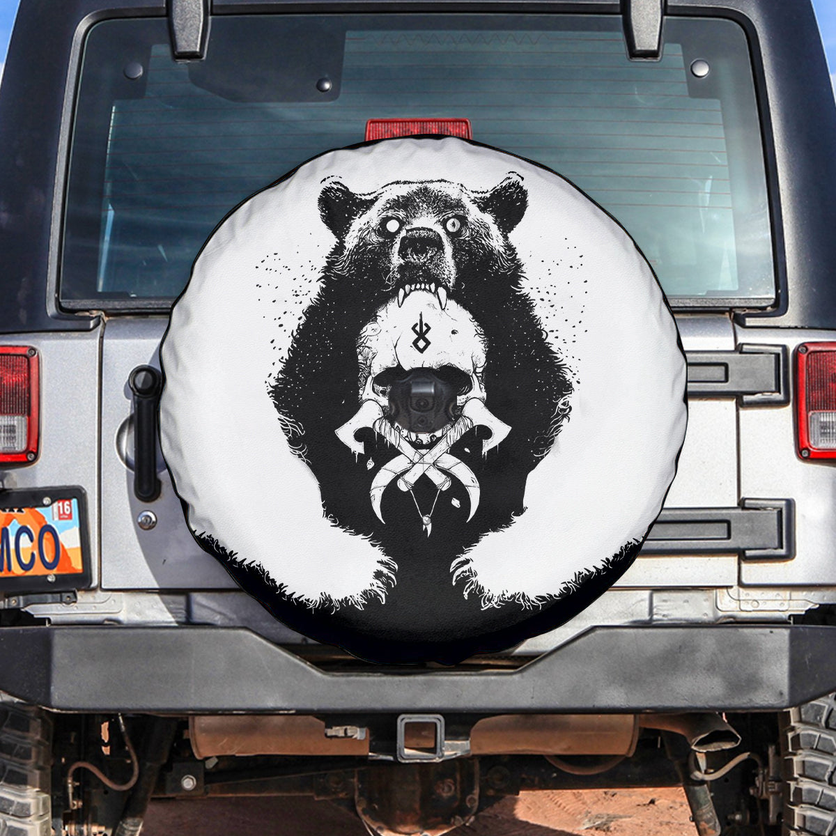 Viking Skull Spare Tire Cover Bear Viking Cross Skull - Wonder Print Shop