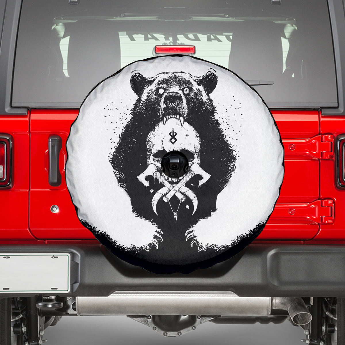 Viking Skull Spare Tire Cover Bear Viking Cross Skull - Wonder Print Shop