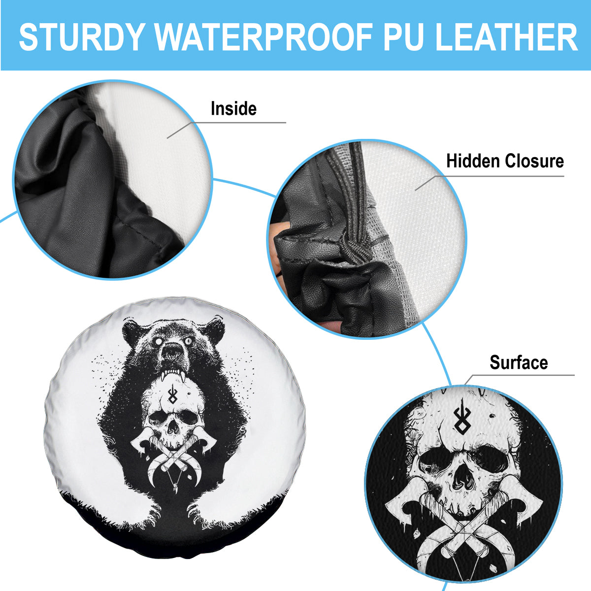 Viking Skull Spare Tire Cover Bear Viking Cross Skull - Wonder Print Shop