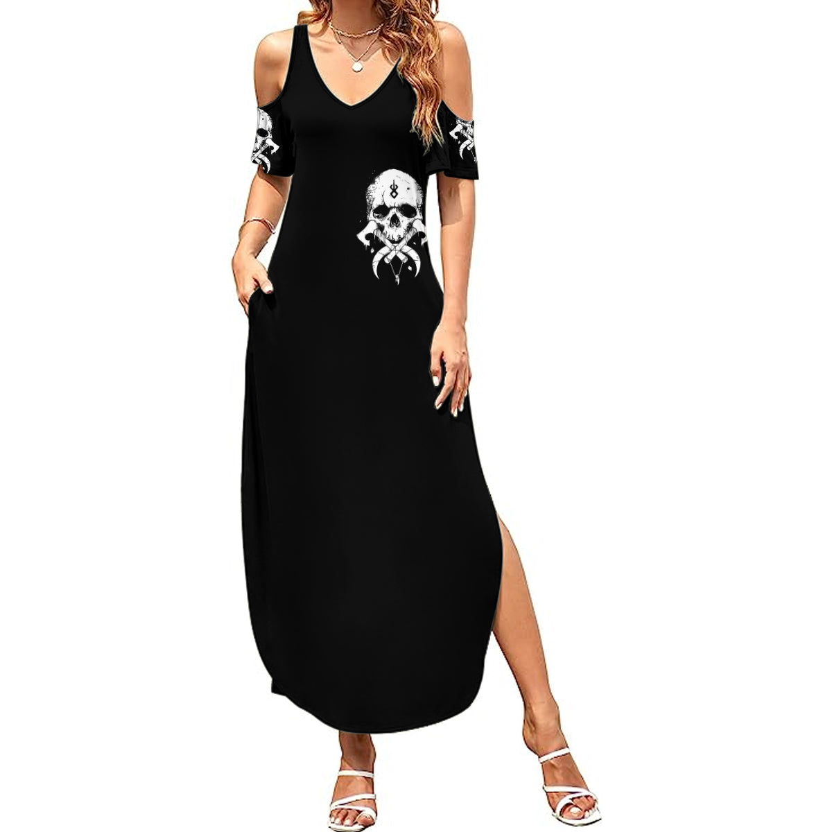 Viking Skull Summer Maxi Dress Bear Viking Cross Skull - Wonder Print Shop