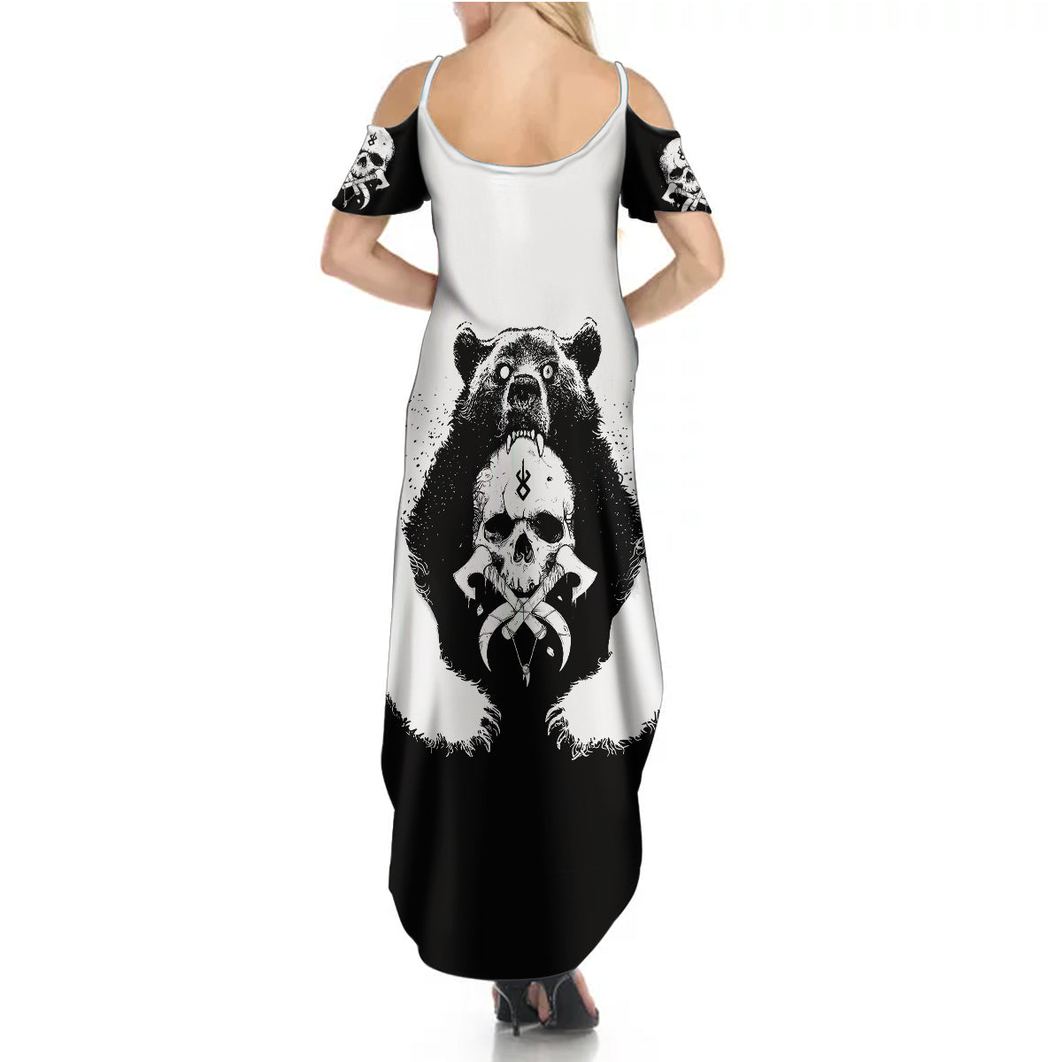Viking Skull Summer Maxi Dress Bear Viking Cross Skull - Wonder Print Shop