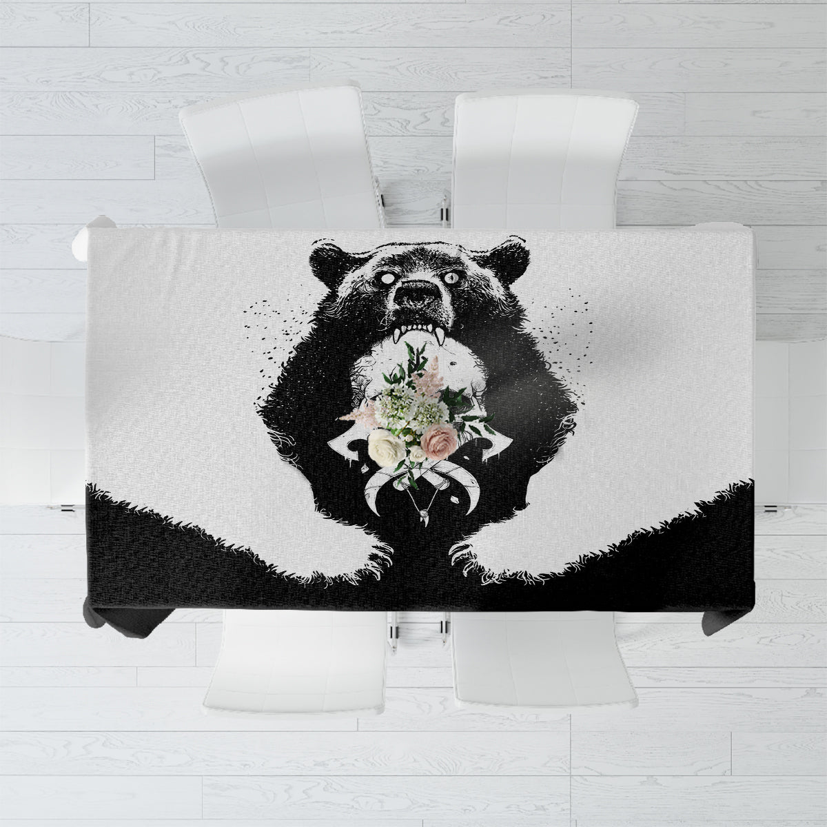 Viking Skull Tablecloth Bear Viking Cross Skull - Wonder Print Shop