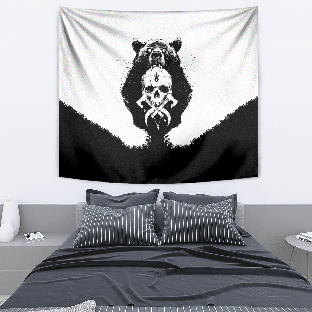 Viking Skull Tapestry Bear Viking Cross Skull - Wonder Print Shop