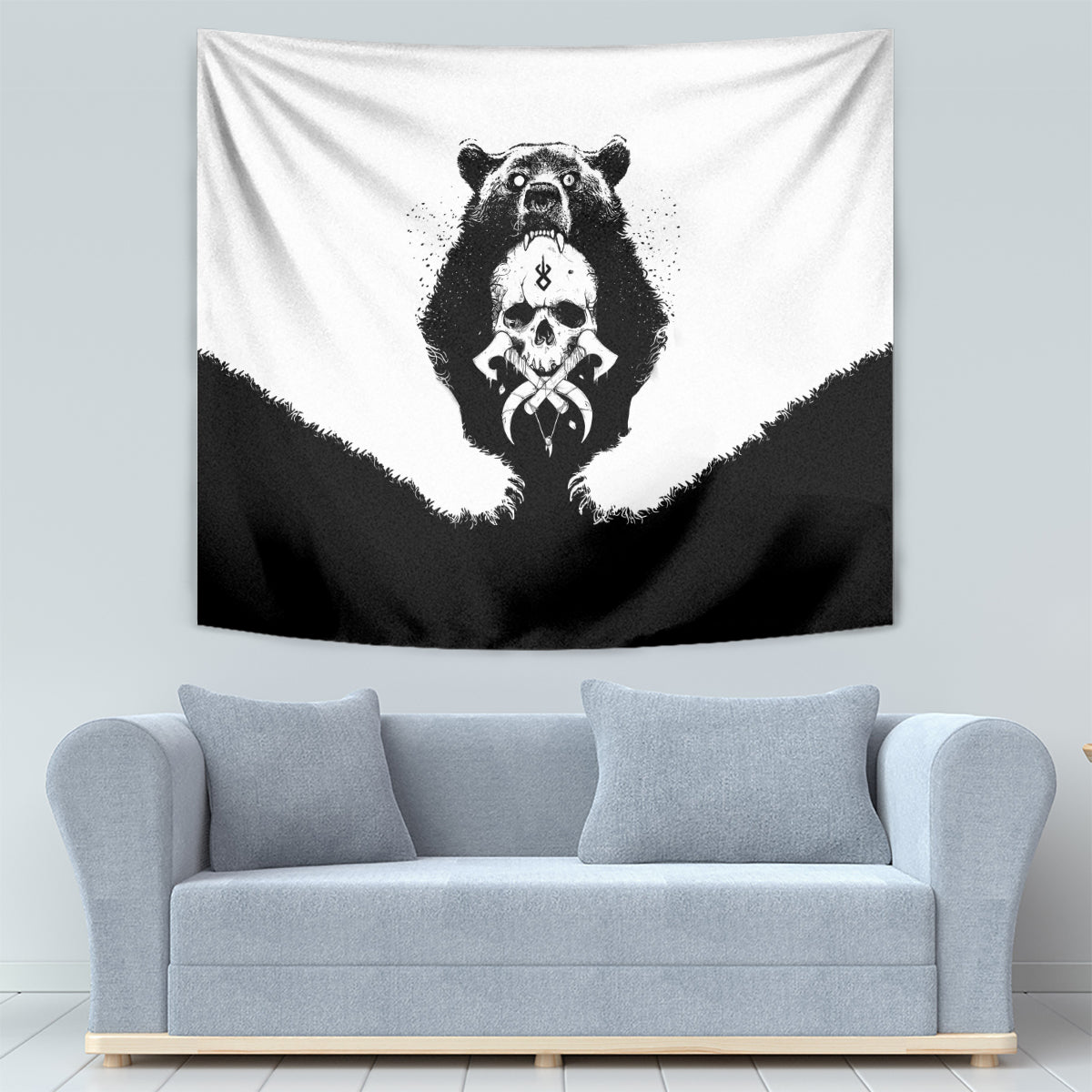 Viking Skull Tapestry Bear Viking Cross Skull - Wonder Print Shop