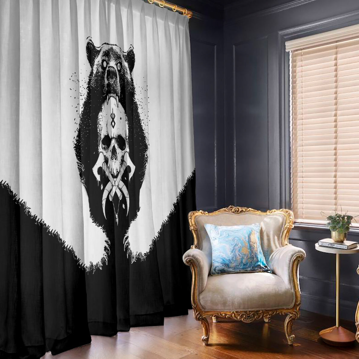 Viking Skull Window Curtain Bear Viking Cross Skull - Wonder Print Shop