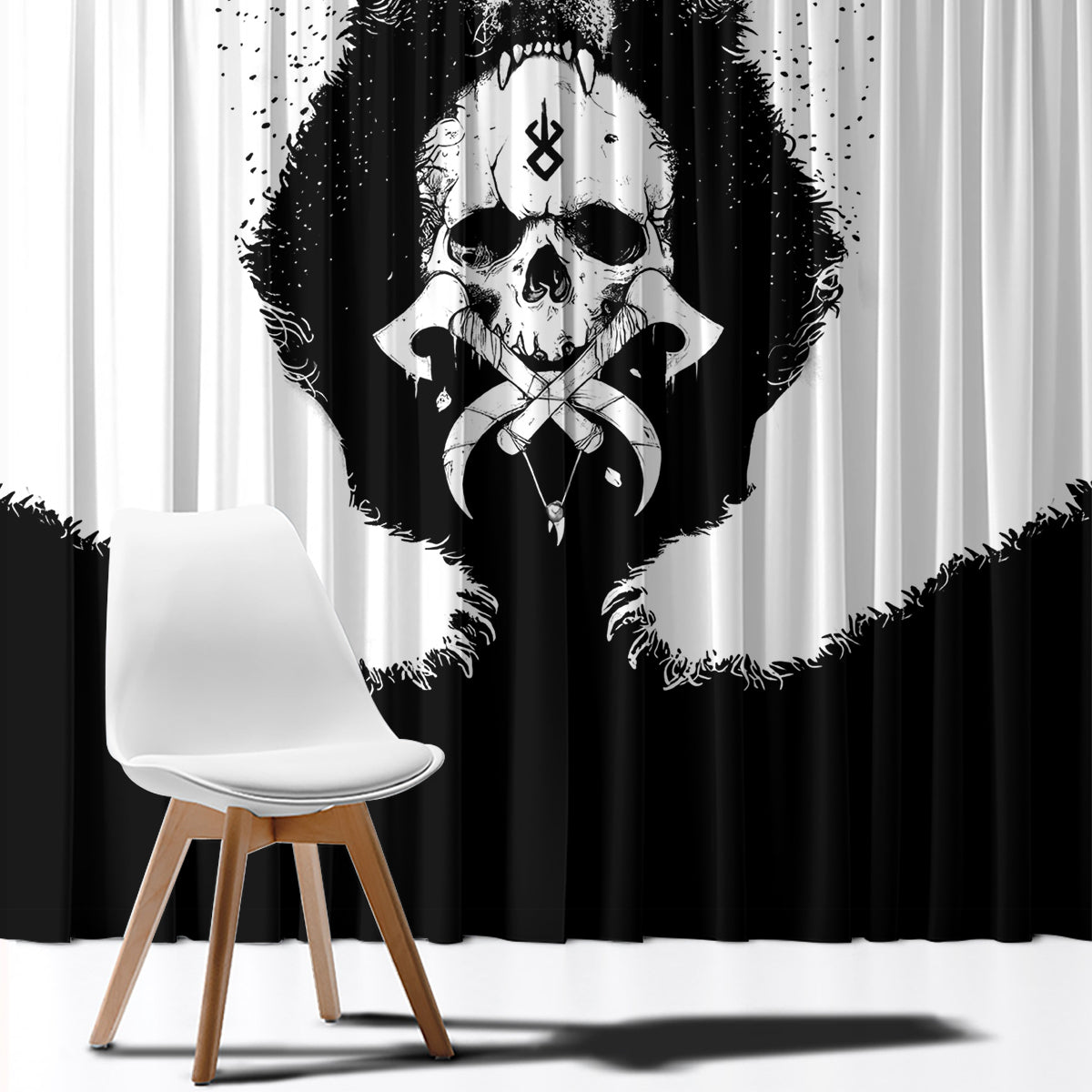 Viking Skull Window Curtain Bear Viking Cross Skull - Wonder Print Shop