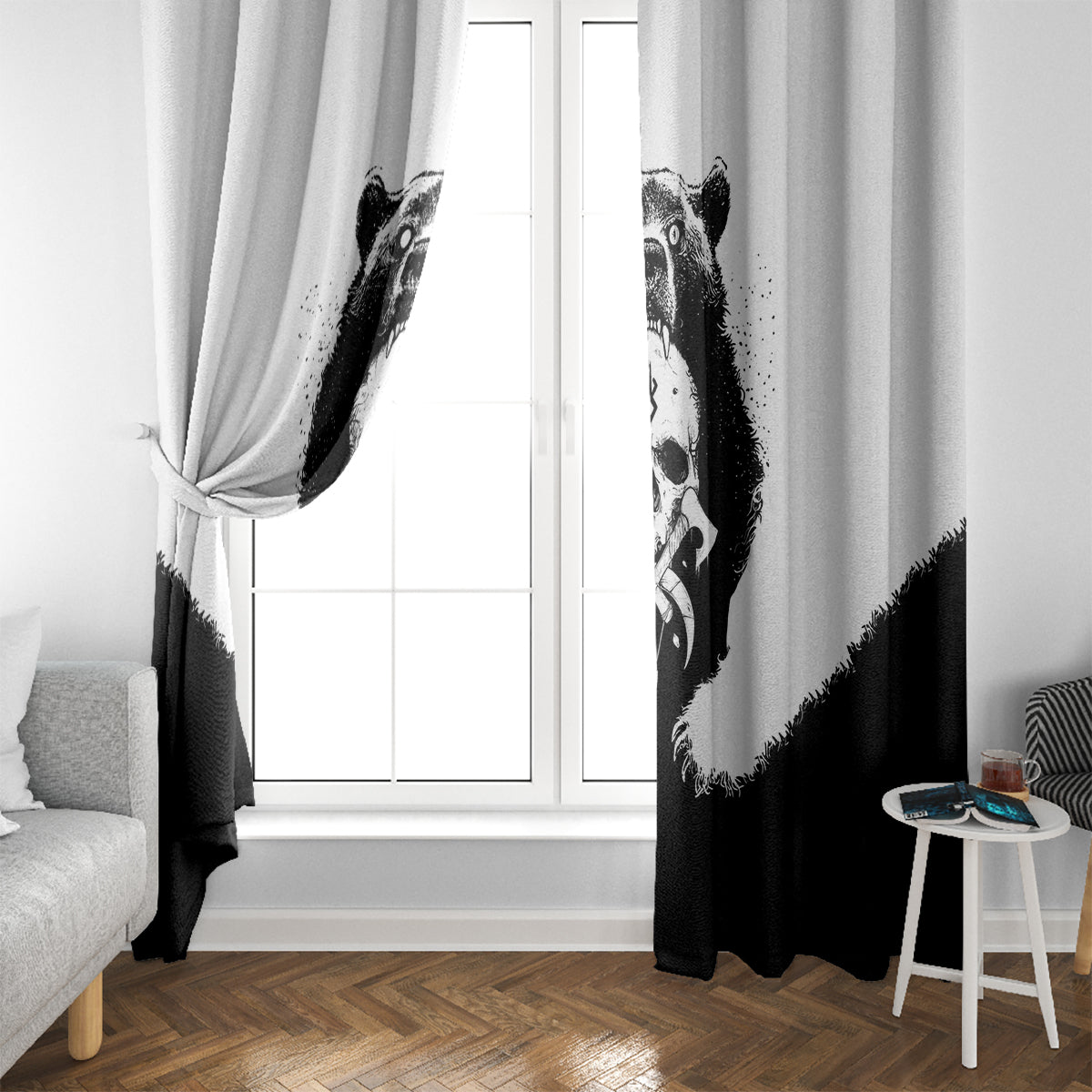 Viking Skull Window Curtain Bear Viking Cross Skull - Wonder Print Shop