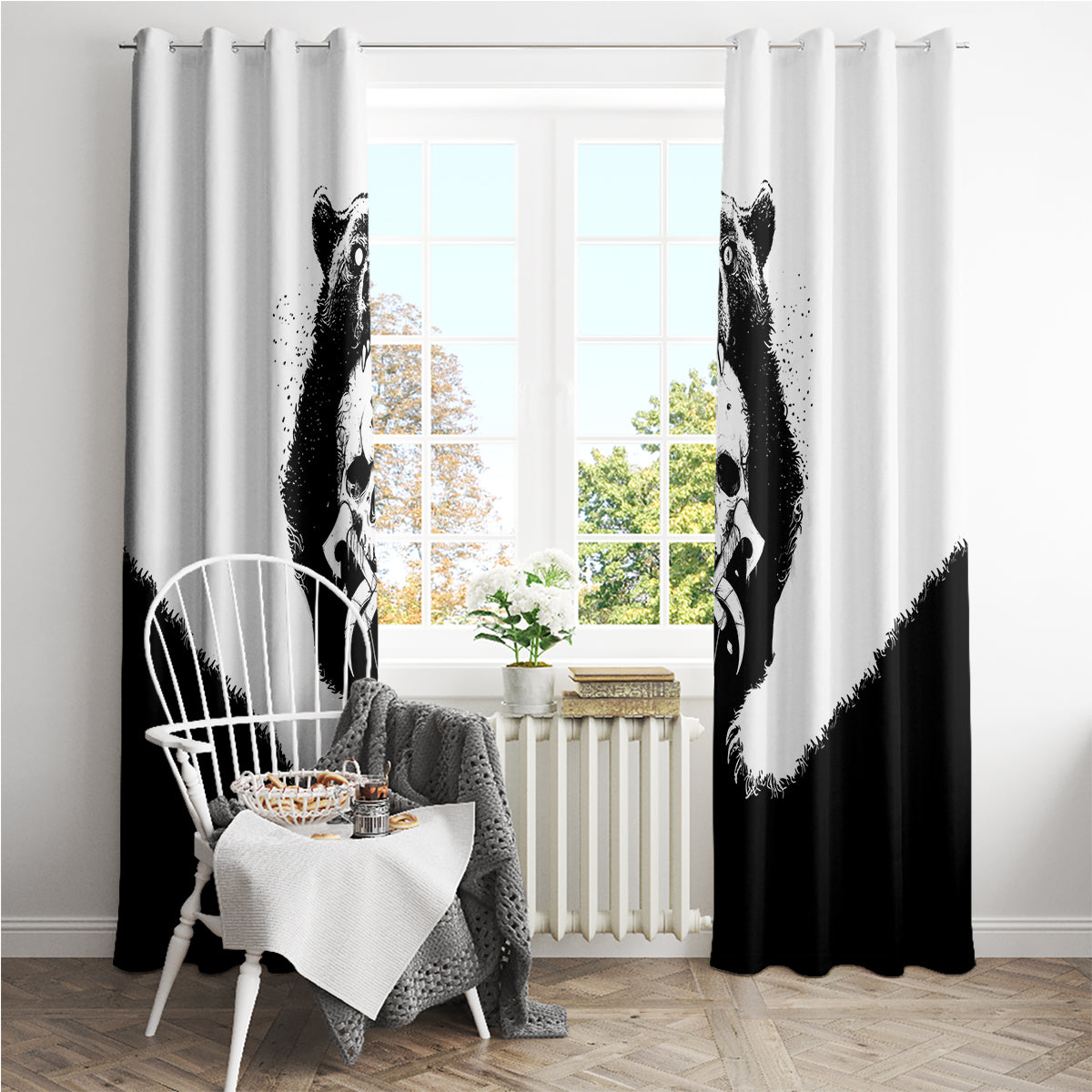 Viking Skull Window Curtain Bear Viking Cross Skull - Wonder Print Shop