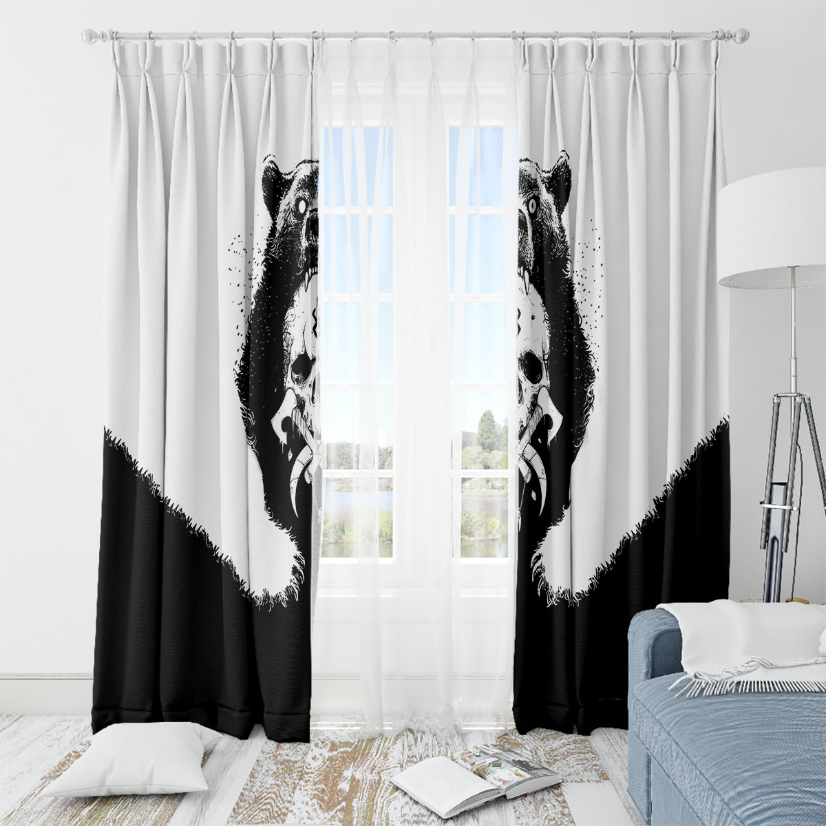 Viking Skull Window Curtain Bear Viking Cross Skull - Wonder Print Shop