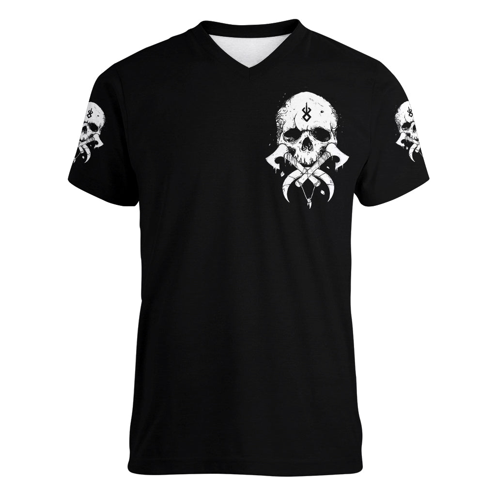 Viking Skull Women V Neck T Shirt Bear Viking Cross Skull - Wonder Print Shop