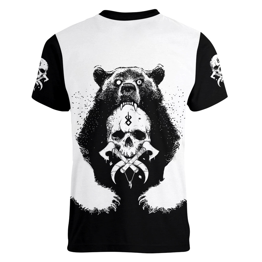 Viking Skull Women V Neck T Shirt Bear Viking Cross Skull - Wonder Print Shop