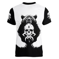 Viking Skull Women V Neck T Shirt Bear Viking Cross Skull - Wonder Print Shop