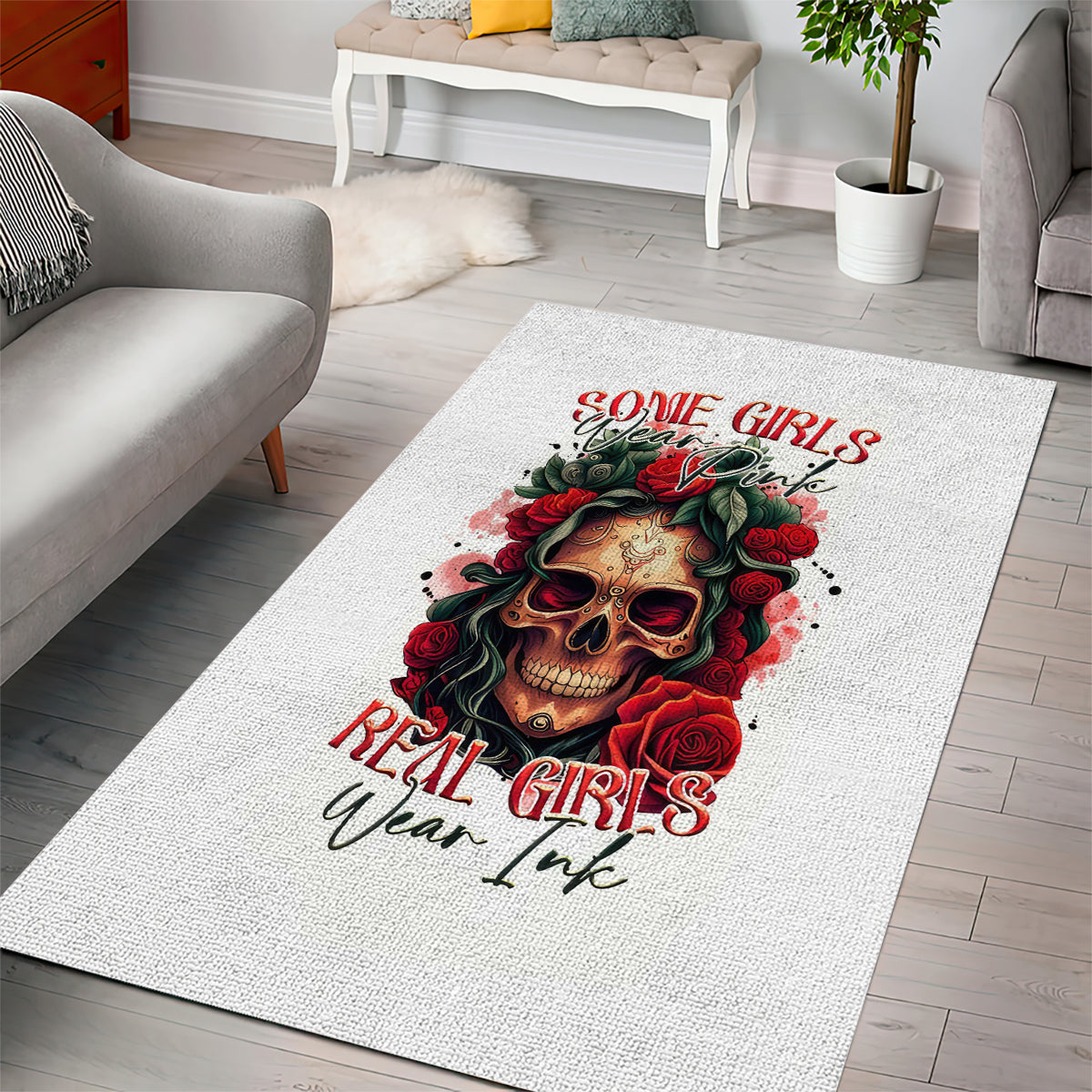 Rose Skull Area Rug Some Girl Wear Pink Real Girl Wear Ink - Wonder Print Shop