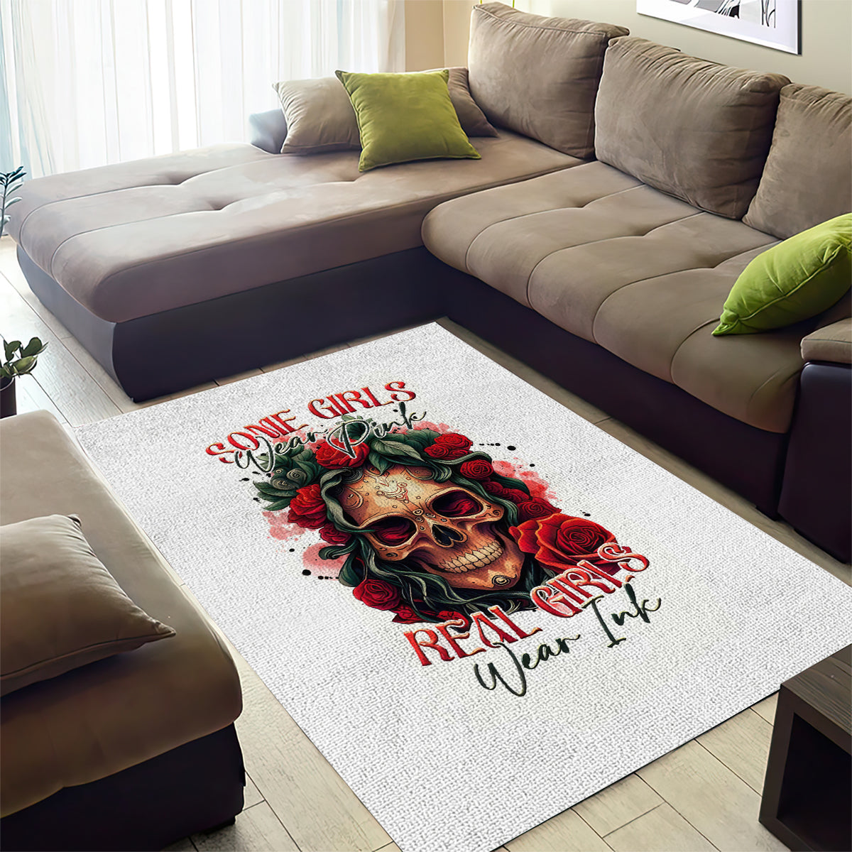 Rose Skull Area Rug Some Girl Wear Pink Real Girl Wear Ink - Wonder Print Shop