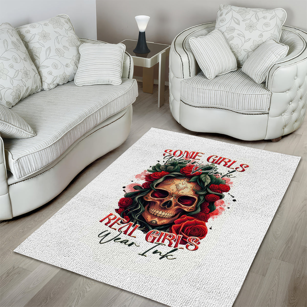 Rose Skull Area Rug Some Girl Wear Pink Real Girl Wear Ink - Wonder Print Shop