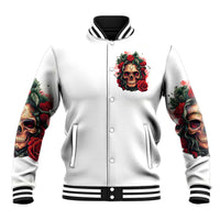 Rose Skull Baseball Jacket Some Girl Wear Pink Real Girl Wear Ink - Wonder Print Shop