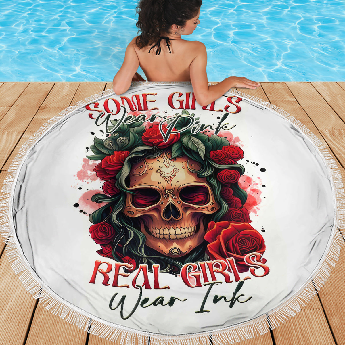 Rose Skull Beach Blanket Some Girl Wear Pink Real Girl Wear Ink - Wonder Print Shop