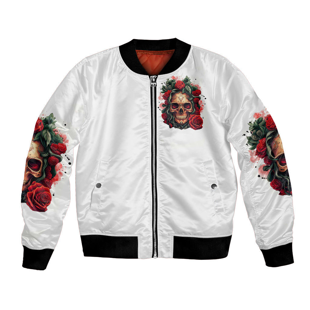 Rose Skull Bomber Jacket Some Girl Wear Pink Real Girl Wear Ink - Wonder Print Shop