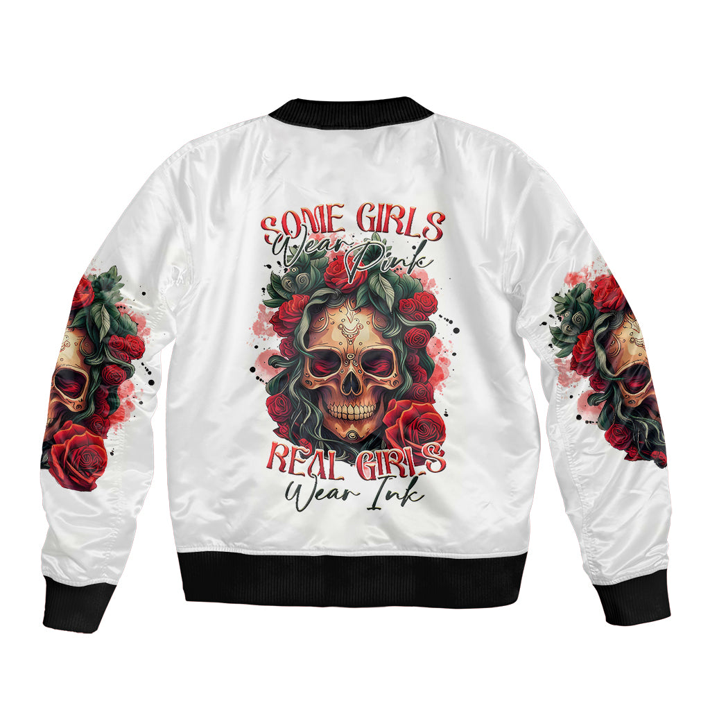 Rose Skull Bomber Jacket Some Girl Wear Pink Real Girl Wear Ink - Wonder Print Shop