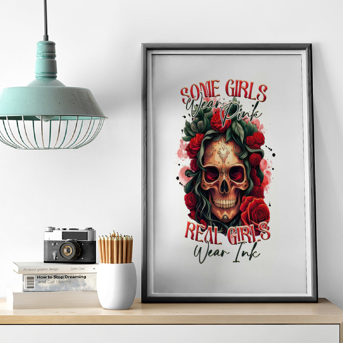 Rose Skull Canvas Wall Art Some Girl Wear Pink Real Girl Wear Ink - Wonder Print Shop