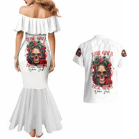 Rose Skull Couples Matching Mermaid Dress and Hawaiian Shirt Some Girl Wear Pink Real Girl Wear Ink - Wonder Print Shop