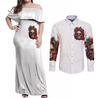Rose Skull Couples Matching Off Shoulder Maxi Dress and Long Sleeve Button Shirts Some Girl Wear Pink Real Girl Wear Ink - Wonder Print Shop