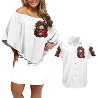 Rose Skull Couples Matching Off Shoulder Short Dress and Hawaiian Shirt Some Girl Wear Pink Real Girl Wear Ink - Wonder Print Shop