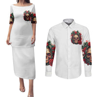 Rose Skull Couples Matching Puletasi Dress and Long Sleeve Button Shirts Some Girl Wear Pink Real Girl Wear Ink - Wonder Print Shop