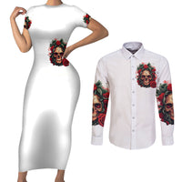 Rose Skull Couples Matching Short Sleeve Bodycon Dress and Long Sleeve Button Shirts Some Girl Wear Pink Real Girl Wear Ink - Wonder Print Shop