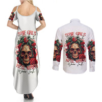 Rose Skull Couples Matching Summer Maxi Dress and Long Sleeve Button Shirts Some Girl Wear Pink Real Girl Wear Ink - Wonder Print Shop
