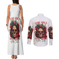 Rose Skull Couples Matching Tank Maxi Dress and Long Sleeve Button Shirts Some Girl Wear Pink Real Girl Wear Ink - Wonder Print Shop