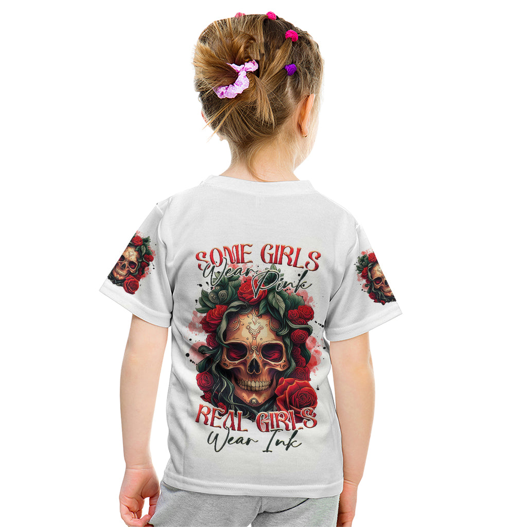 Rose Skull Kid T Shirt Some Girl Wear Pink Real Girl Wear Ink - Wonder Print Shop