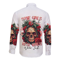 Rose Skull Long Sleeve Button Shirt Some Girl Wear Pink Real Girl Wear Ink - Wonder Print Shop