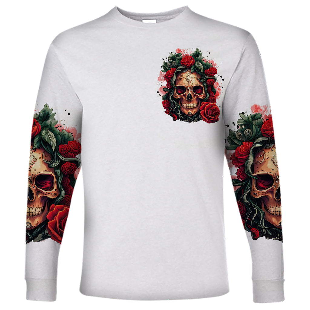 Rose Skull Long Sleeve Shirt Some Girl Wear Pink Real Girl Wear Ink - Wonder Print Shop