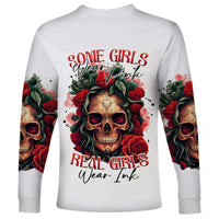 Rose Skull Long Sleeve Shirt Some Girl Wear Pink Real Girl Wear Ink - Wonder Print Shop