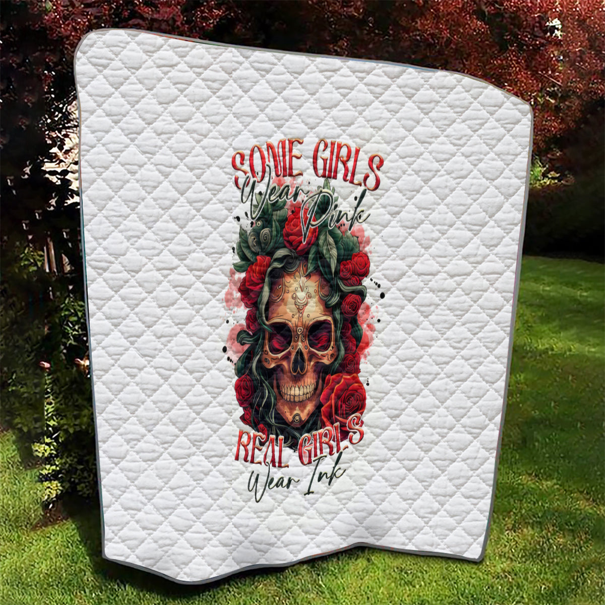 Rose Skull Quilt Some Girl Wear Pink Real Girl Wear Ink - Wonder Print Shop