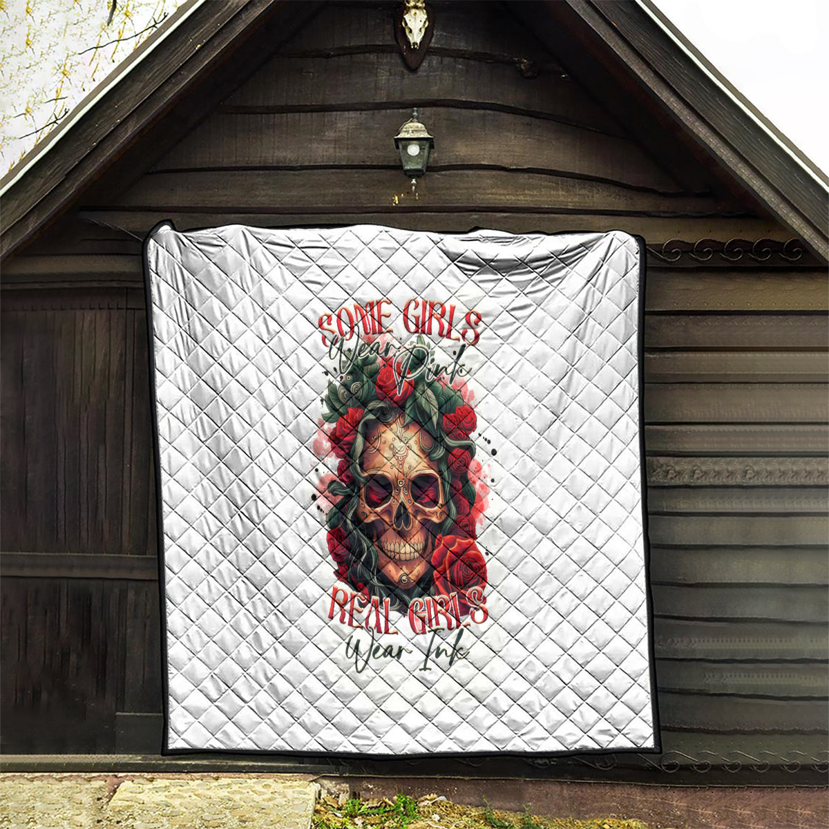 Rose Skull Quilt Some Girl Wear Pink Real Girl Wear Ink - Wonder Print Shop