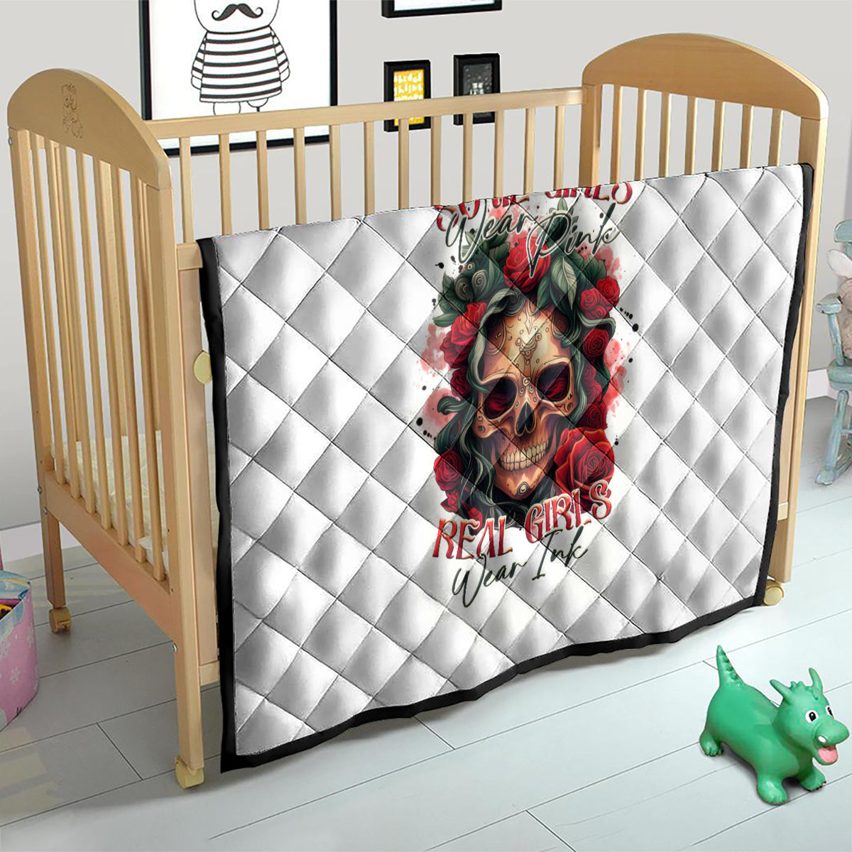Rose Skull Quilt Some Girl Wear Pink Real Girl Wear Ink - Wonder Print Shop